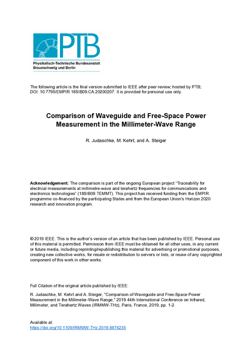 Comparison of Waveguide and Free-Space Power  Measurement in the Millimeter-Wave Range
