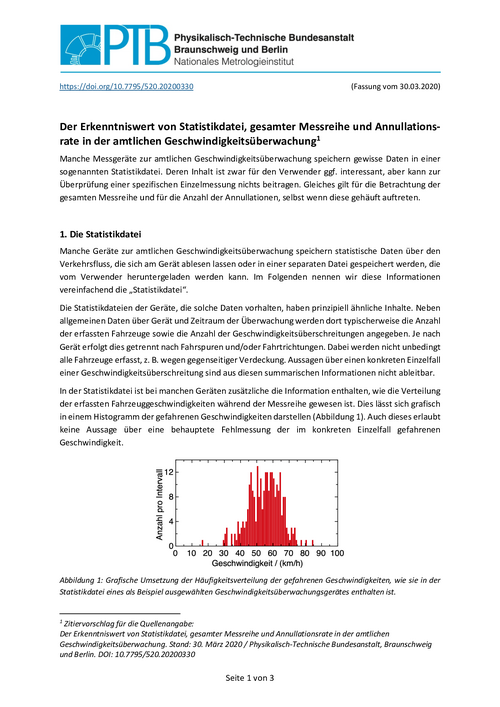 Der Erkenntniswert von Statistikdatei, gesamter Messreihe und Annullationsrate in der amtlichen Geschwindigkeitsüberwachung