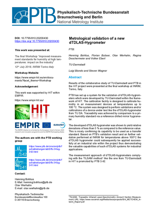 Metrological validation of a new dTDLAS-Hygrometer