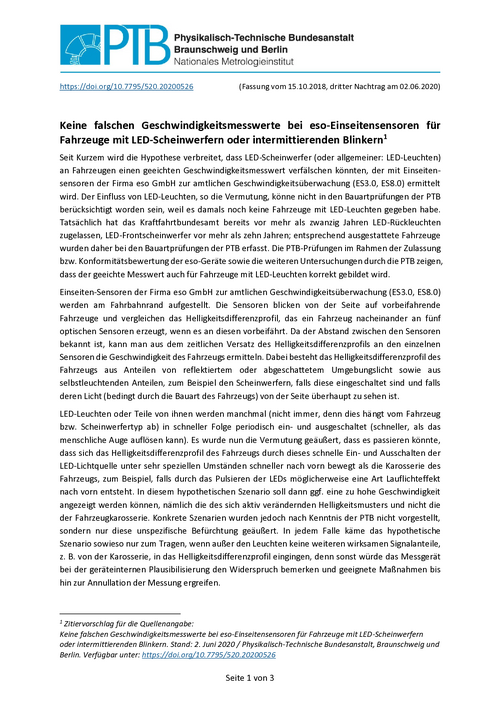 Keine falschen Geschwindigkeitsmesswerte bei eso-Einseitensensoren für Fahrzeuge mit LED-Scheinwerfern oder intermittierenden Blinkern