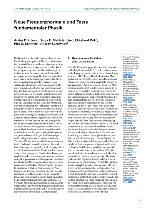 Neue Frequenznormale und Tests fundamentaler Physik