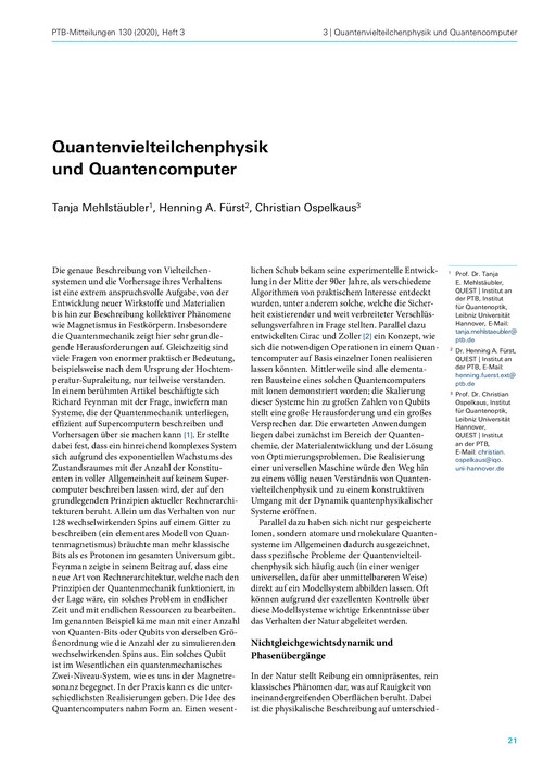 Quantenvielteilchenphysik und Quantencomputer