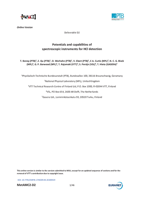 Potentials and capabilities of spectroscopic instruments for HCl detection