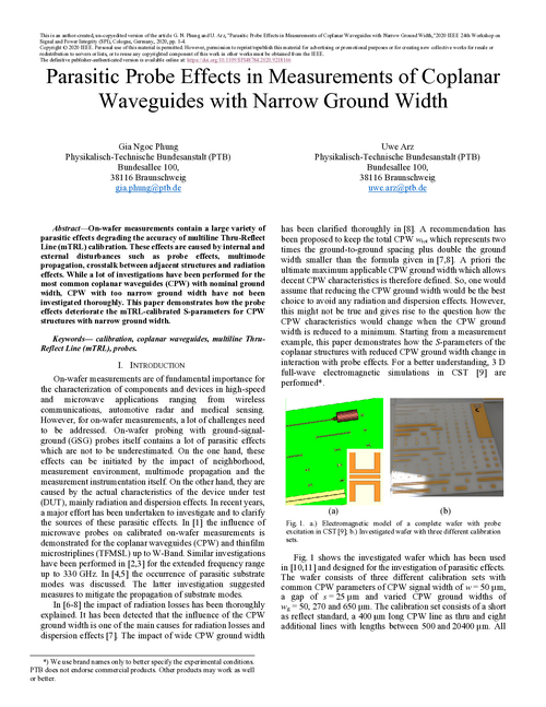 Parasitic Probe Effects in Measurements of Coplanar Waveguides with Narrow Ground Width