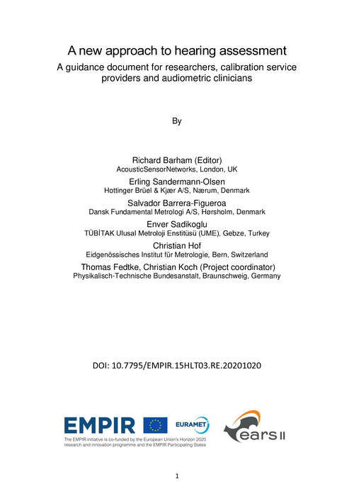 A new approach to hearing assessment, A guidance document for researchers, calibration service providers and audiometric clinicians