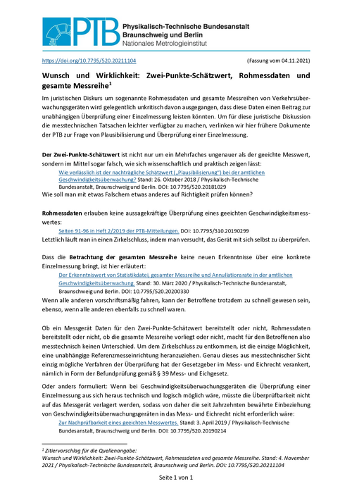 Wunsch und Wirklichkeit: Zwei-Punkte-Schätzwert, Rohmessdaten und gesamte Messreihe