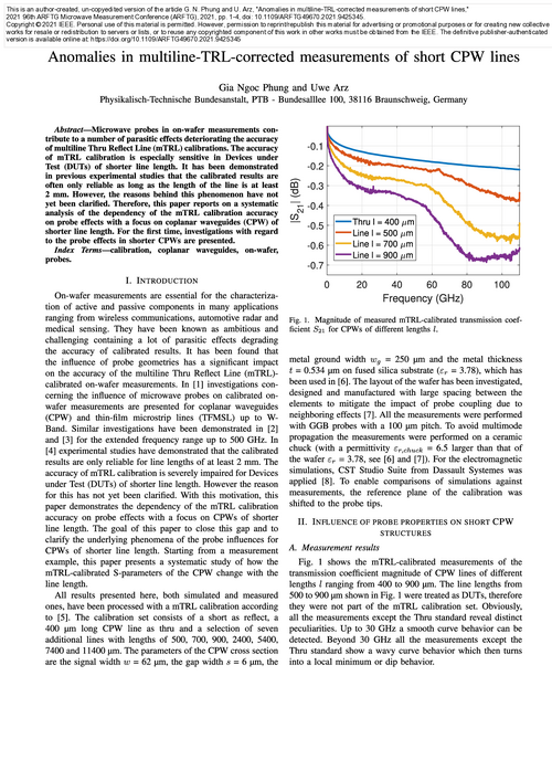 Anomalies in multiline-TRL-corrected measurements of short CPW lines