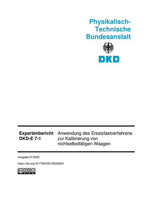 Anwendung des Ersatzlastverfahrens zur Kalibrierung von nichtselbsttätigen Waagen : Expertenbericht DKD-E 7-1