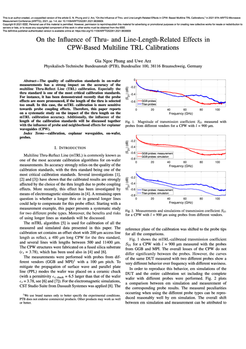 On the Influence of Thru- and Line-Length-Related Effects in CPW- Based Multiline TRL Calibrations