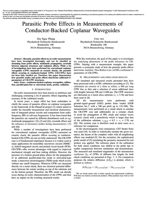 Parasitic Probe Effects in Measurements of Conductor-Backed Coplanar Waveguides