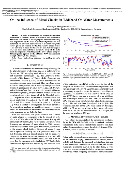 On the Influence of Metal Chucks in Wideband On-Wafer Measurements