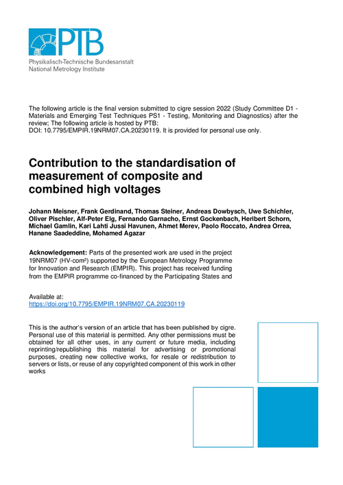 Contribution to the standardisation of measurement of composite and combined high voltages