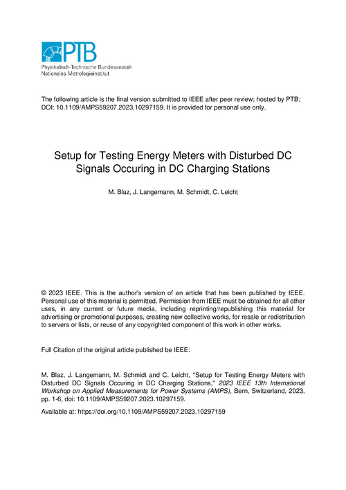 Setup for Testing Energy Meters with Disturbed DC Signals Occuring in DC Charging Stations