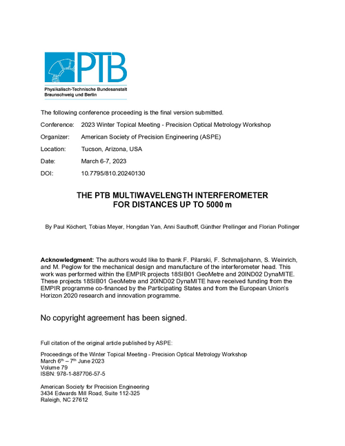 The PTB multiwavelength interferometer for distances up to 5000m