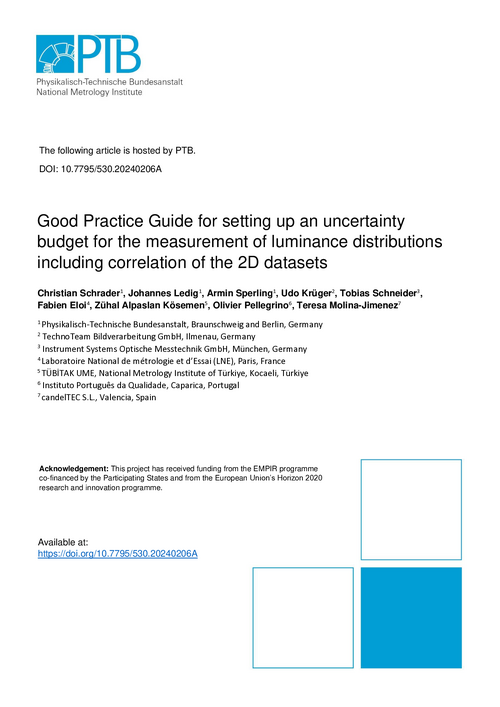 Good Practice Guide for setting up an uncertainty budget for the measurement of luminance distributions including correlation of the 2D datasets