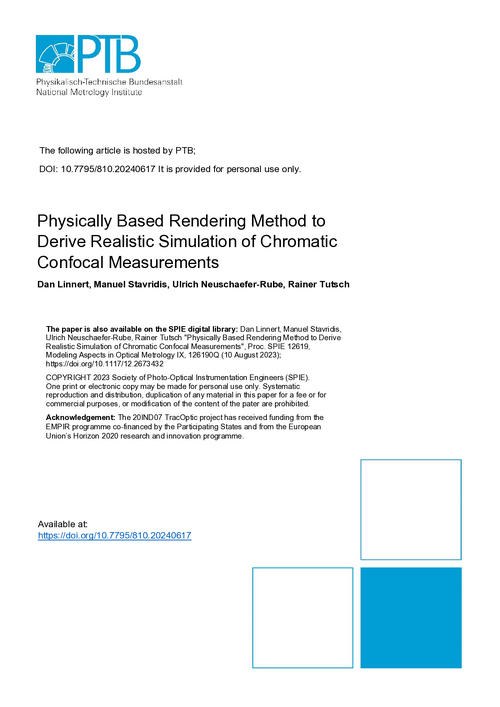 Physically Based Rendering Method to Derive Realistic Simulation of Chromatic Confocal Measurements