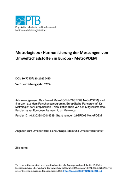 Metrologie zur Harmonisierung der Messungen von Umweltschadstoffen in Europa - MetroPOEM