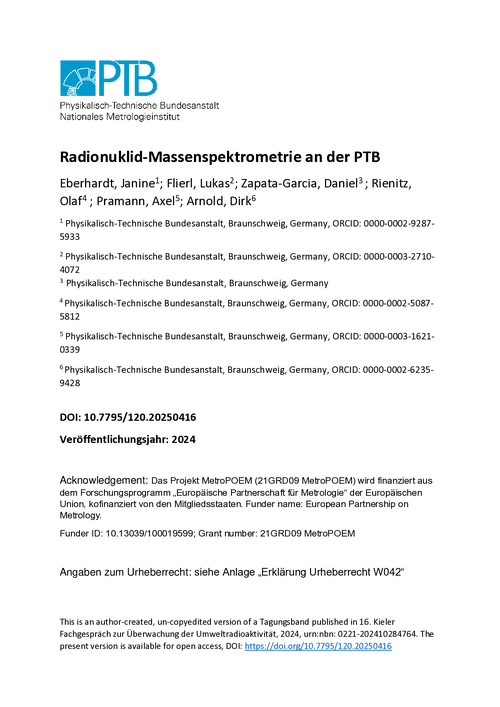 Radionuklid-Massenspektrometrie an der PTB