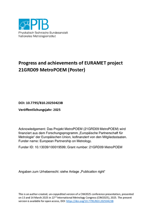 Progress and achievements of EURAMET project 21GRD09 MetroPOEM (Poster)