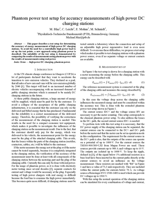 Phantom power test setup for accuracy measurements of high power DC charging stations