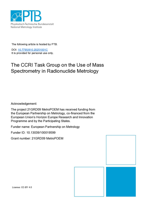 The CCRI Task Group on the Use of Mass Spectrometry in Radionuclide Metrology