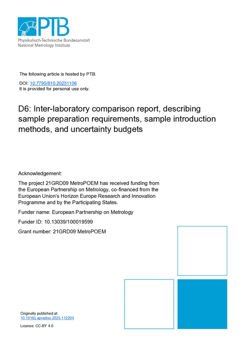 D6: Inter-laboratory comparison report, describing sample preparation requirements, sample introduction methods, and uncertainty budgets