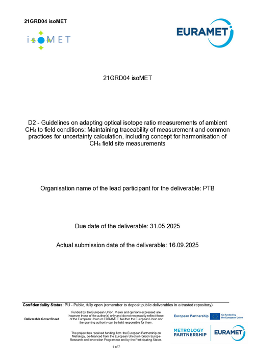 D2 - Guidelines on adapting optical isotope ratio measurements of ambient CH4 to field conditions: Maintaining traceability of measurement and common practices for uncertainty calculation, including concept for harmonisation of CH4 field site measurements