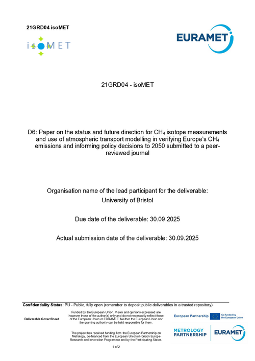 D6: Paper on the status and future direction for CH4 isotope measurements and use of atmospheric transport modelling in verifying Europe’s CH4 emissions and informing policy decisions to 2050 submitted to a peerreviewed journal