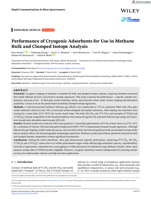 Performance of Cryogenic Adsorbents for Use in Methane Bulk and Clumped Isotope Analysis