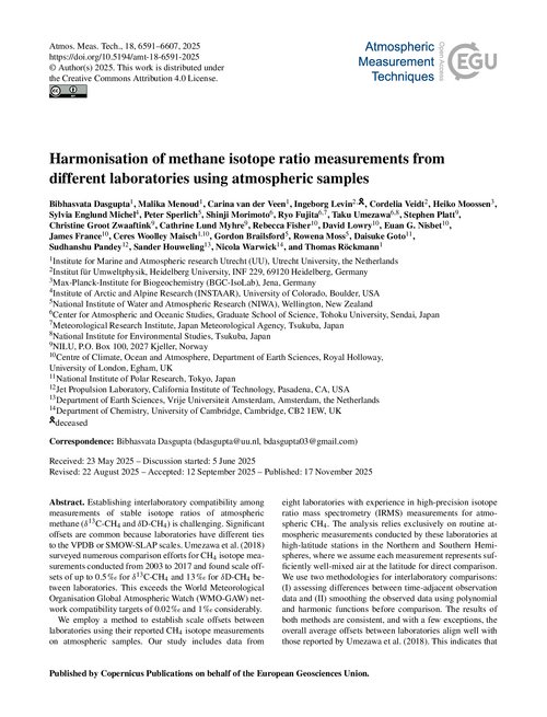 Harmonisation of methane isotope ratio measurements from different laboratories using atmospheric samples