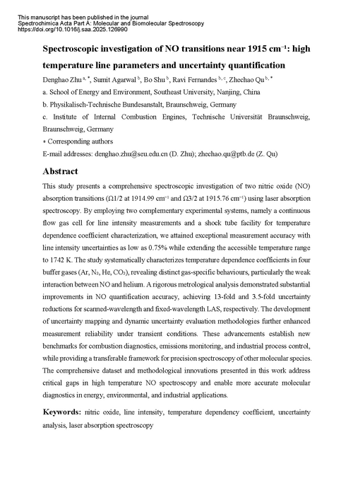 Spectroscopic investigation of NO transitions near 1915 cm⁻¹: high temperature line parameters and uncertainty quantification