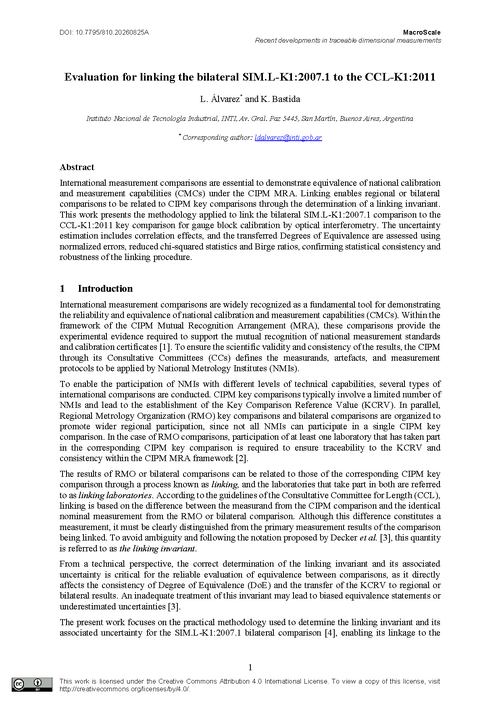 Evaluation for linking the bilateral SIM.L-K1:2007.1 to the CCL-K1:2011