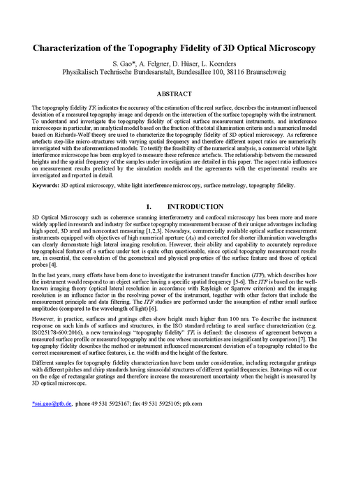 Characterization of the Topography Fidelity of 3D Optical Microscopy