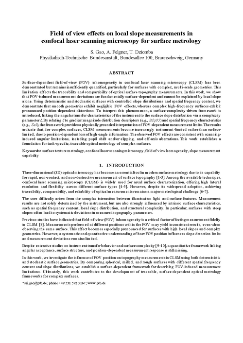Field of view effects on local slope measurements in confocal laser scanning microscopy for surface metrology